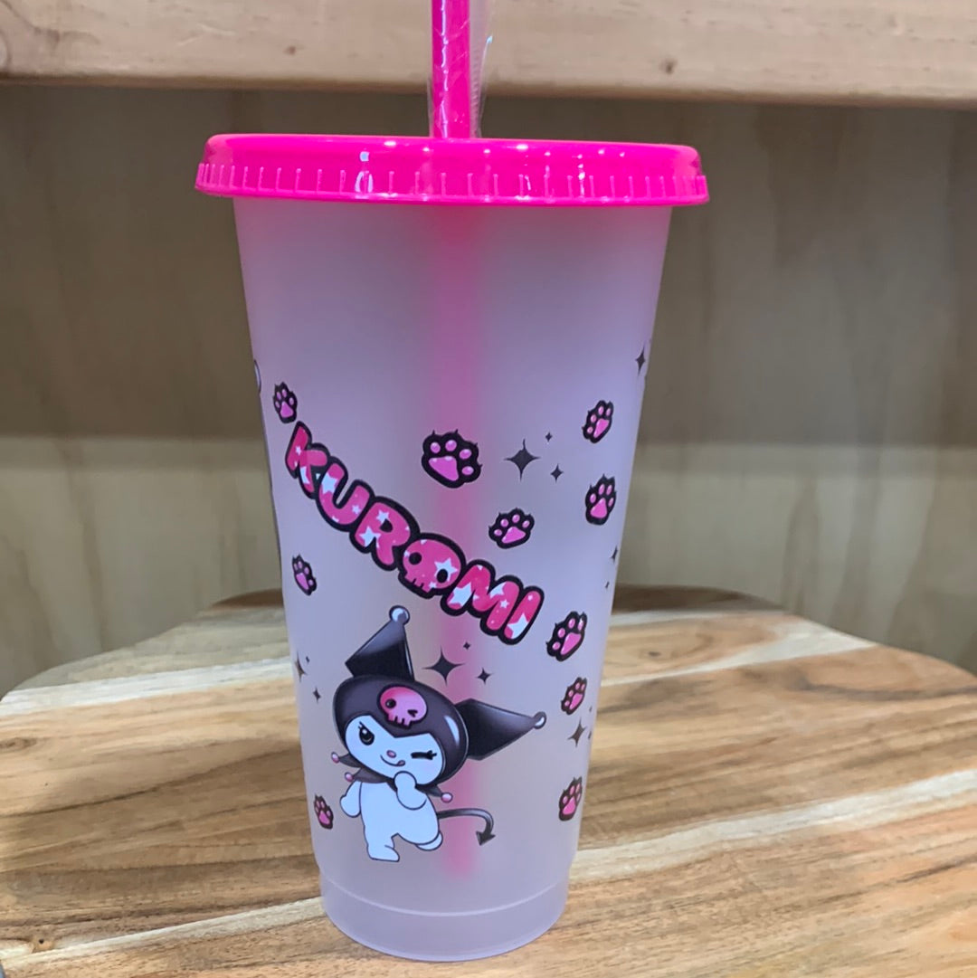 COLOUR CHANGING REUSABLE BPA FREE L CUP (24oz) WITH LID AND STRAW + SUBLIMATION WRAP
