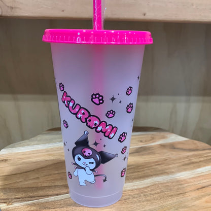 COLOUR CHANGING REUSABLE BPA FREE L CUP (24oz) WITH LID AND STRAW + SUBLIMATION WRAP