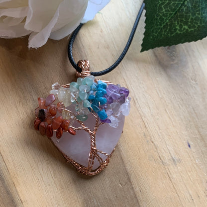 CHAKRA NECKLACE ON ROSE QUARTZ HEART