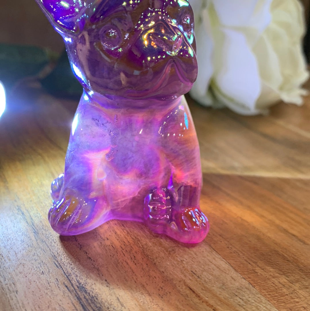 FLUORITE FRENCH DOG WITH AURA COATING (MEDIUM)
