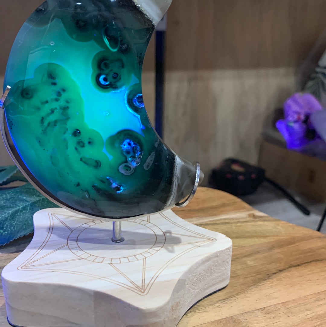VOLCANO AGATE MOON ON SPINNING STAND