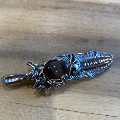 FEATHER PENDANT WITH CRYSTAL DOME