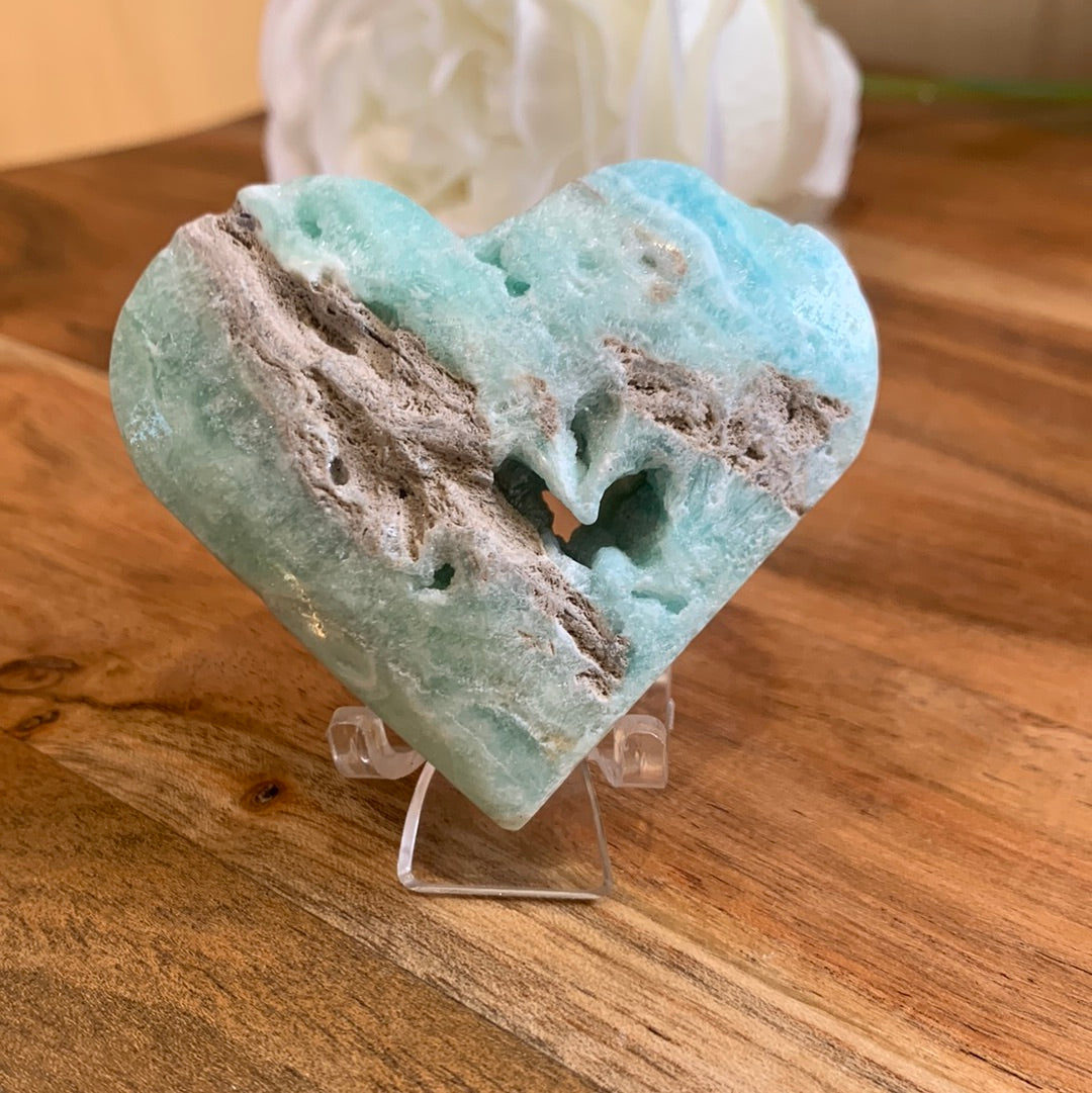 BLUE ARAGONITE HEARTS with stand