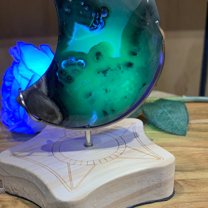 VOLCANO AGATE MOON ON SPINNING STAND