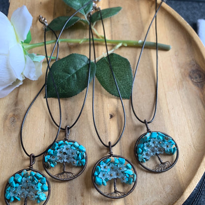 TURQUOISE TREE OF LIFE PENDANTS WITH FLOWERS