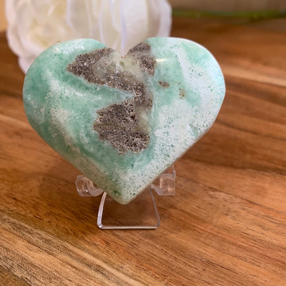 BLUE ARAGONITE HEARTS with stand