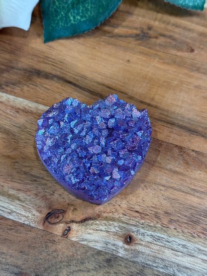 PURPLE AURA DYED QUARTZ DRUZY AGATE HEART