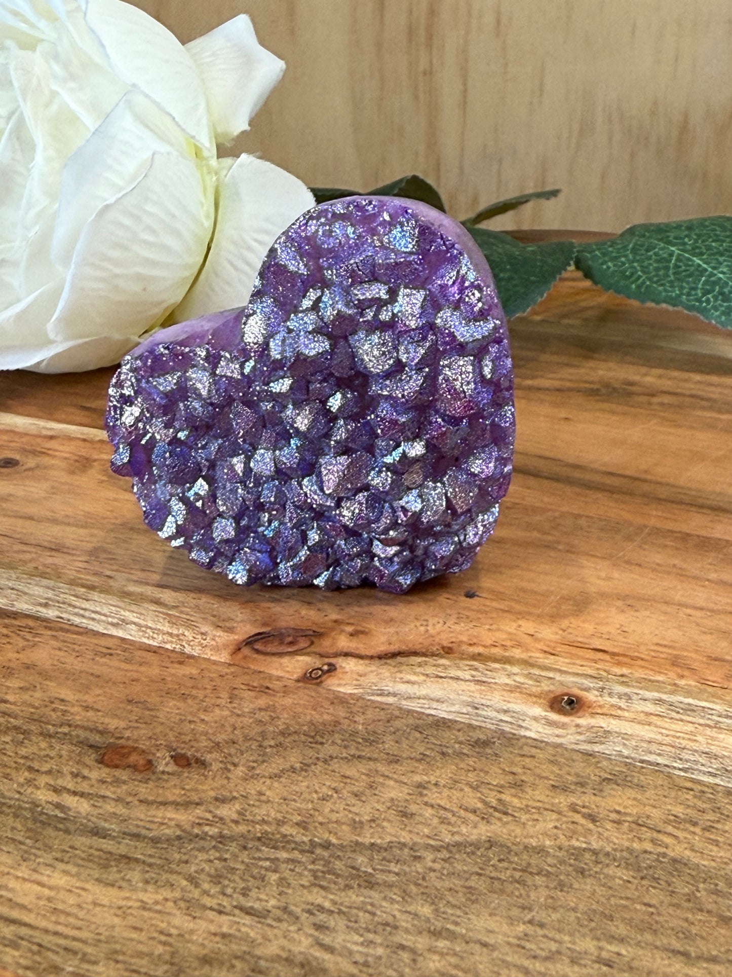 PURPLE AURA DYED QUARTZ DRUZY AGATE HEART