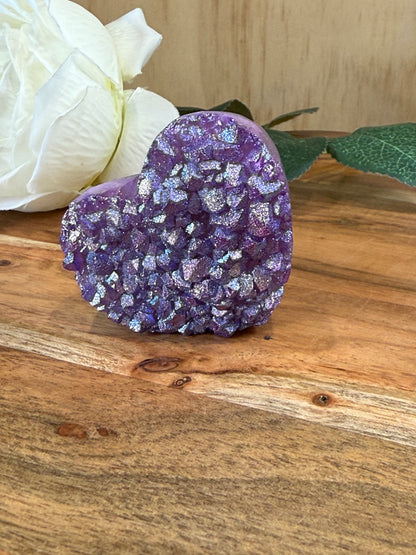 PURPLE AURA DYED QUARTZ DRUZY AGATE HEART