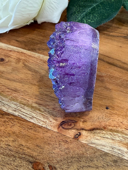 PURPLE AURA DYED QUARTZ DRUZY AGATE HEART