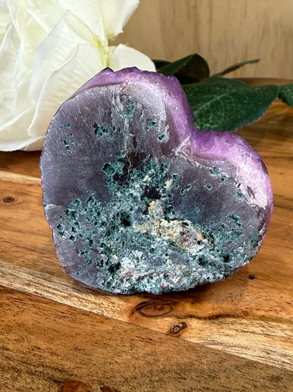 PURPLE AURA DYED QUARTZ DRUZY AGATE HEART