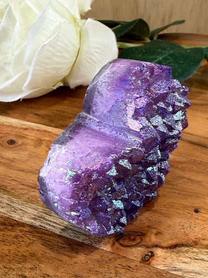 PURPLE AURA DYED QUARTZ DRUZY AGATE HEART