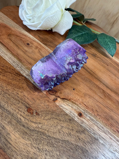 PURPLE AURA DYED QUARTZ DRUZY AGATE HEART