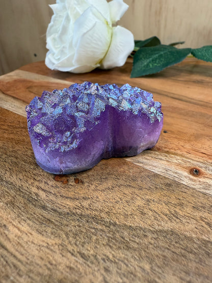 PURPLE AURA DYED QUARTZ DRUZY AGATE HEART