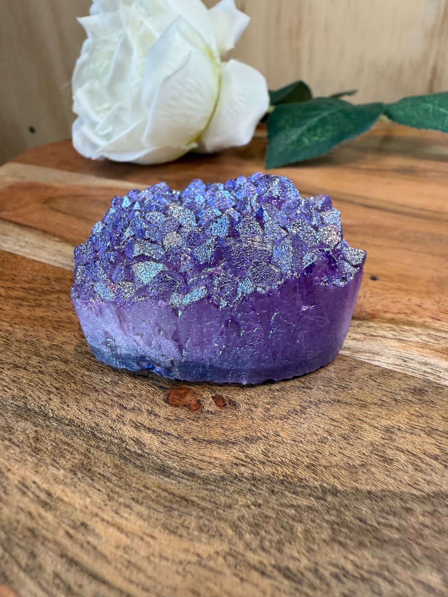 PURPLE AURA DYED QUARTZ DRUZY AGATE HEART