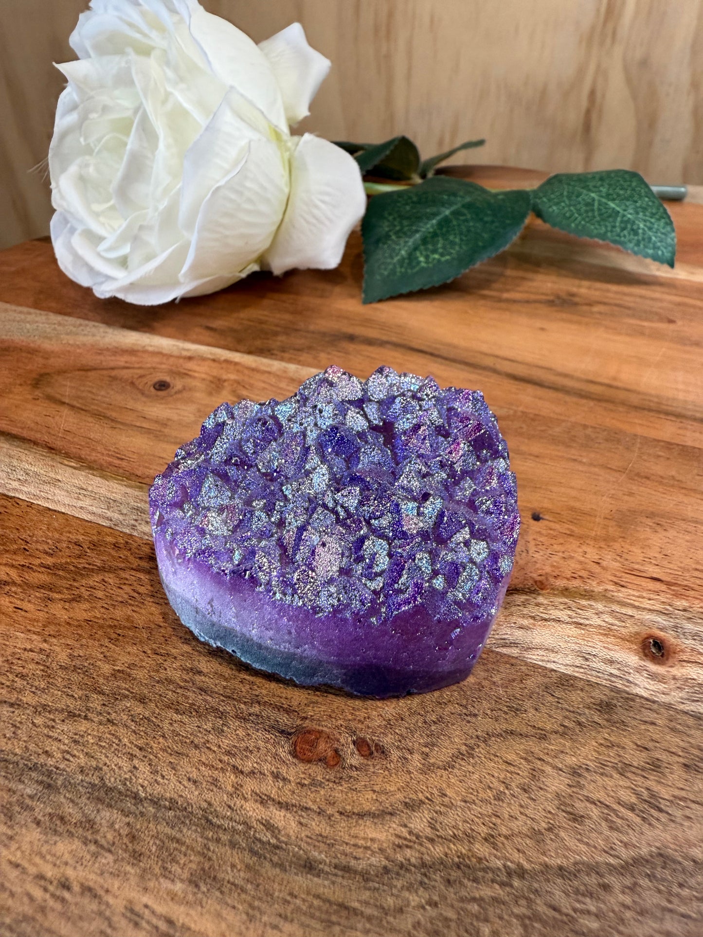 PURPLE AURA DYED QUARTZ DRUZY AGATE HEART