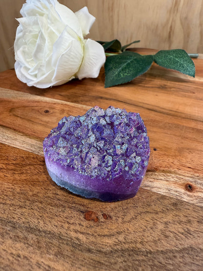 PURPLE AURA DYED QUARTZ DRUZY AGATE HEART