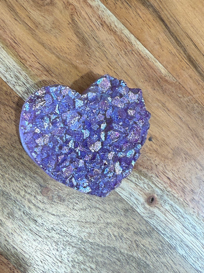 PURPLE AURA DYED QUARTZ DRUZY AGATE HEART