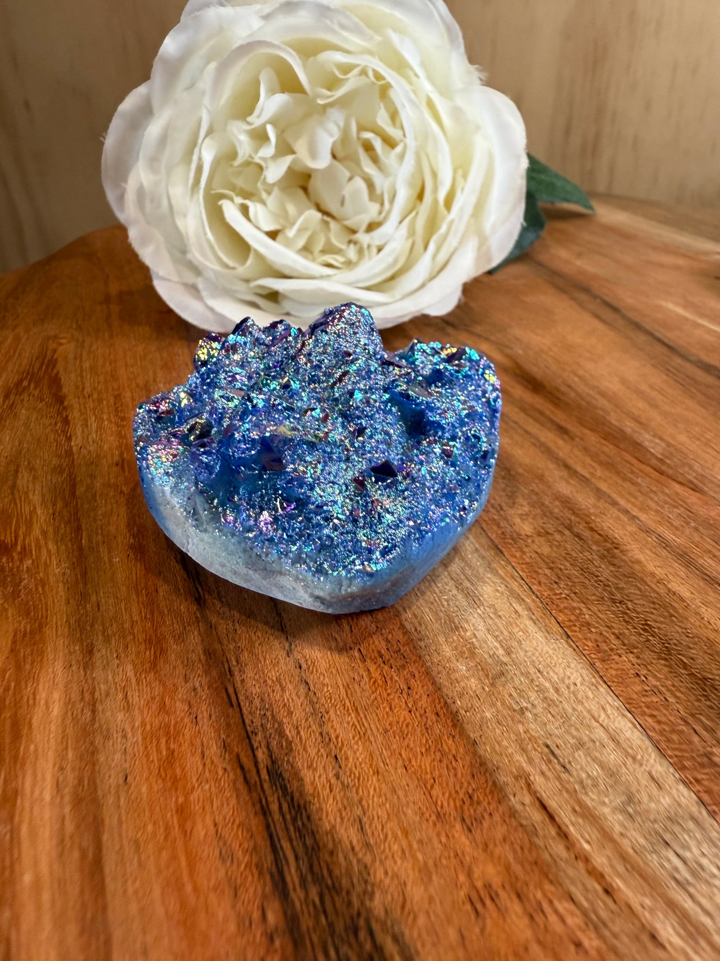 PURPLE AURA DYED QUARTZ DRUZY AGATE HEARTS