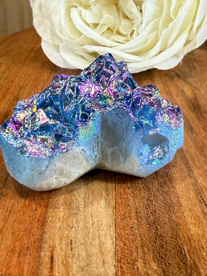 PURPLE AURA DYED QUARTZ DRUZY AGATE HEARTS