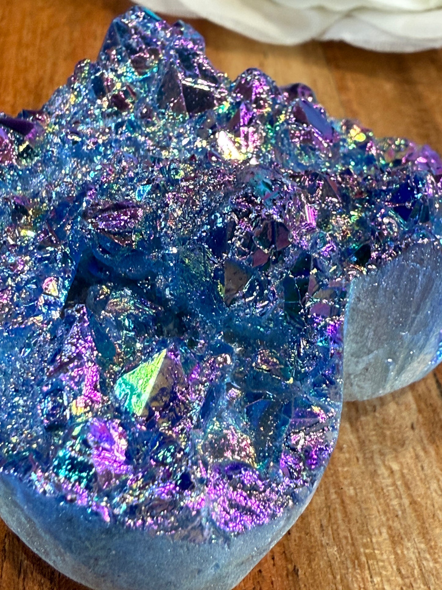 PURPLE AURA DYED QUARTZ DRUZY AGATE HEARTS