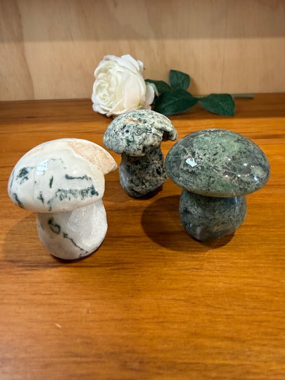 ROUGH RAW MOSS AGATE MUSHROOMS (EXTRA LARGE)