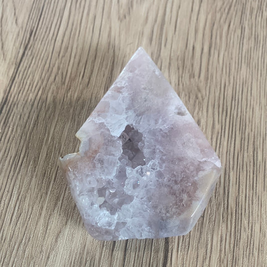 FLOWER AGATE WITH PINK AMETHYST DIAMOND & STAND