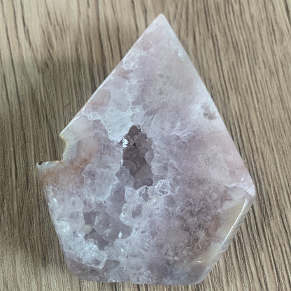 FLOWER AGATE WITH PINK AMETHYST DIAMOND & STAND