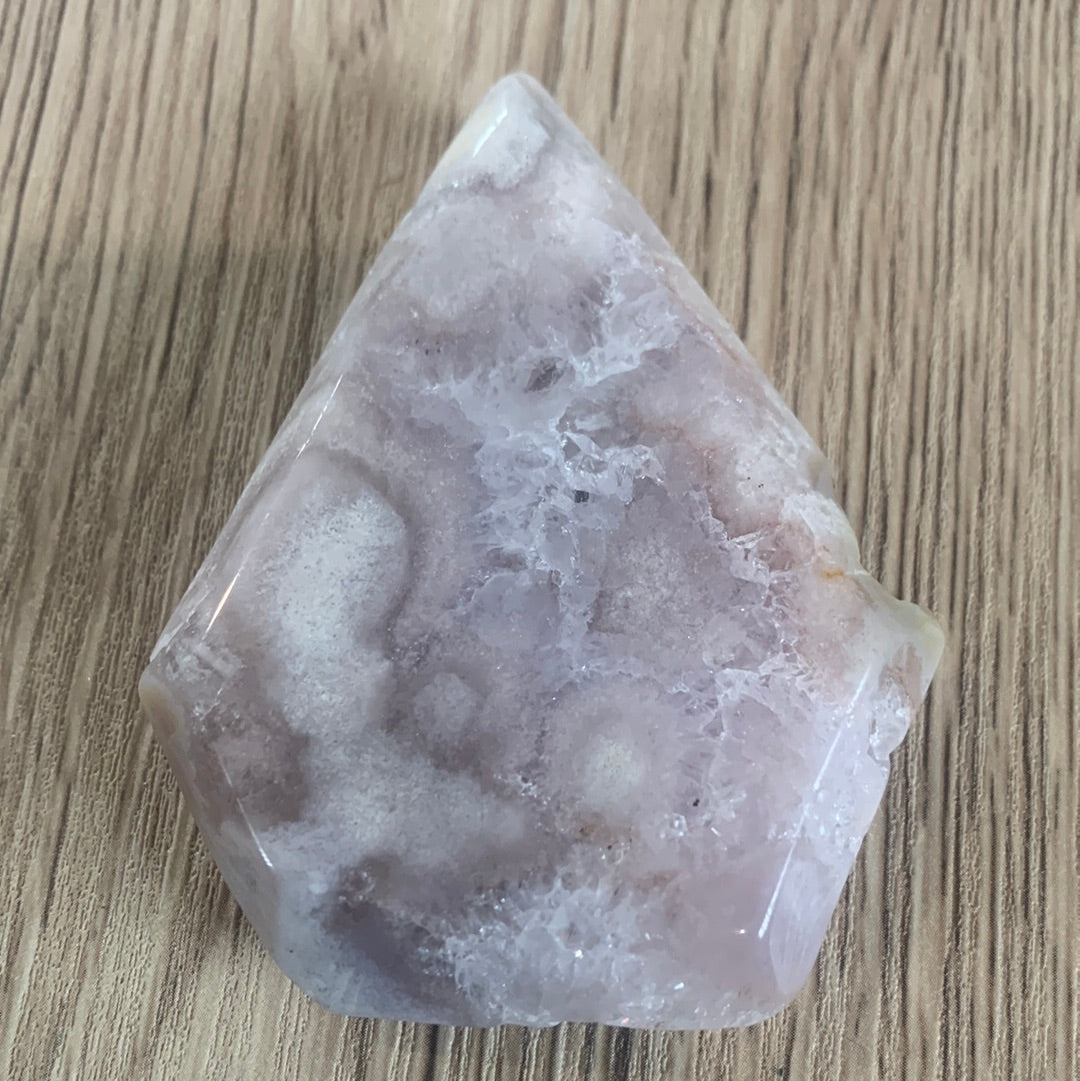 FLOWER AGATE WITH PINK AMETHYST DIAMOND & STAND