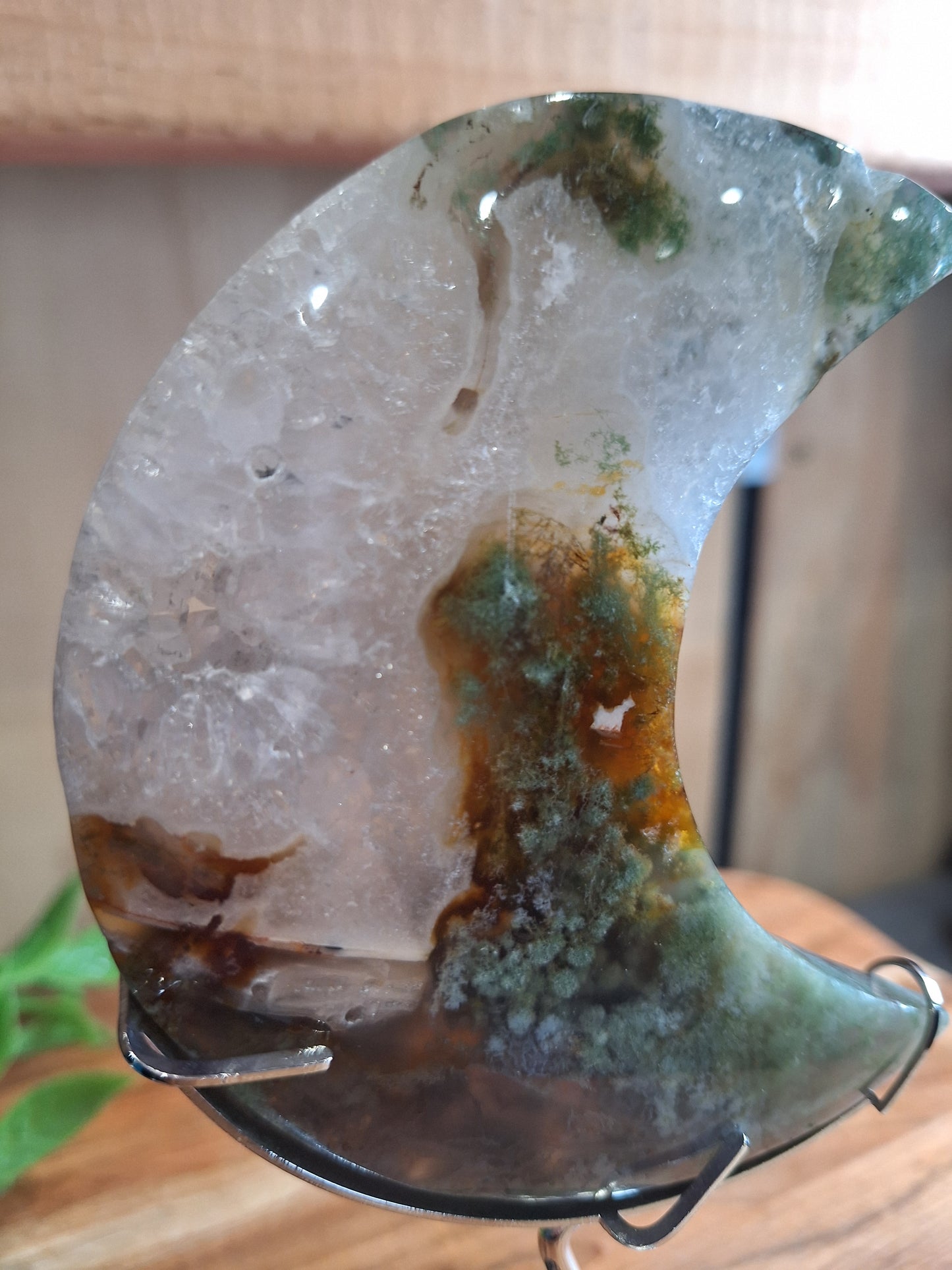 MOSS AGATE MOON INCLUDING STAND