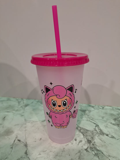COLOUR CHANGING REUSABLE BPA FREE L CUP (24oz) WITH LID AND STRAW + SUBLIMATION WRAP