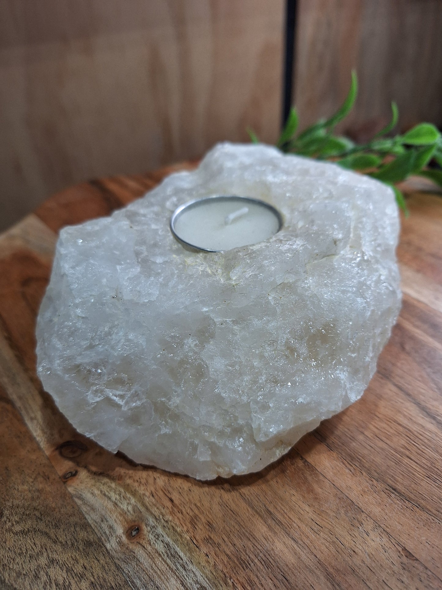 CLEAR QUARTZ RAW WITH CANDLE HOLDER 1493GRAMS!!!!!