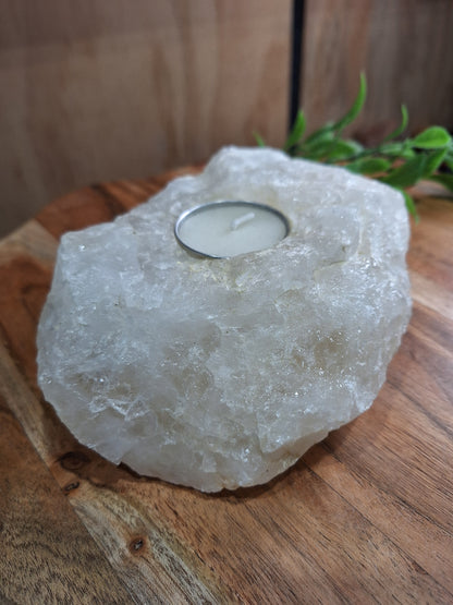 CLEAR QUARTZ RAW WITH CANDLE HOLDER 1493GRAMS!!!!!