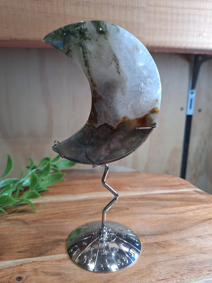 MOSS AGATE MOON INCLUDING STAND