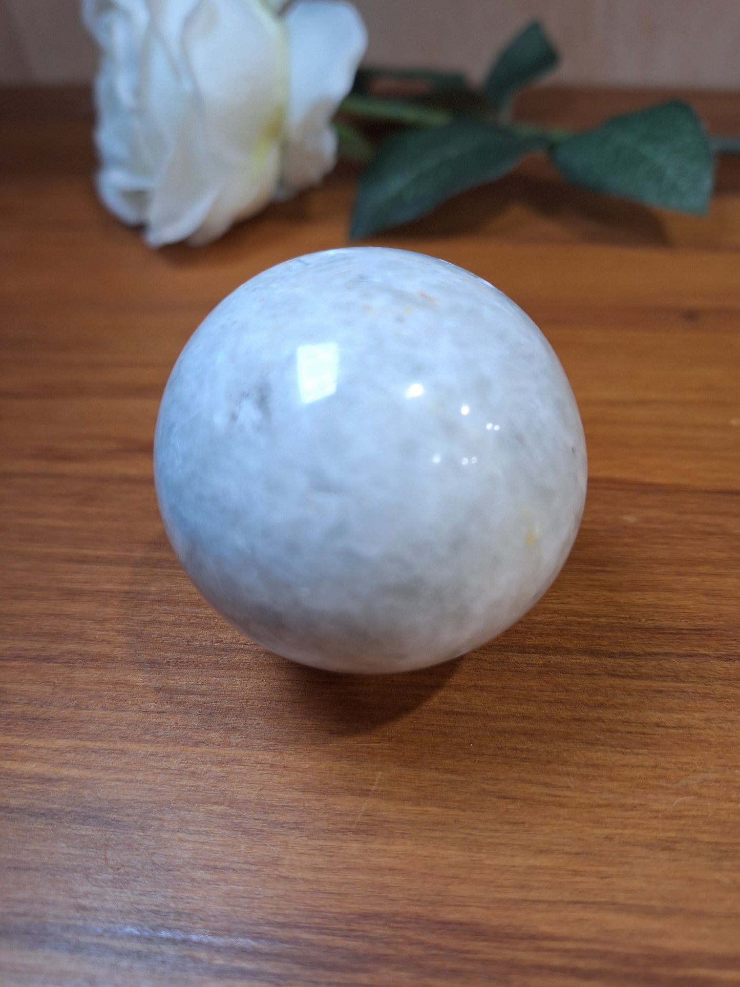 WHITE QUARTZ SPHERE (WITH SHINY MOONSTONE-LIKE SPARKLES)