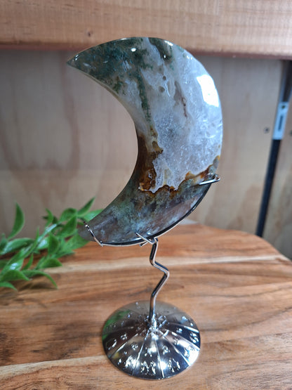 MOSS AGATE MOON INCLUDING STAND