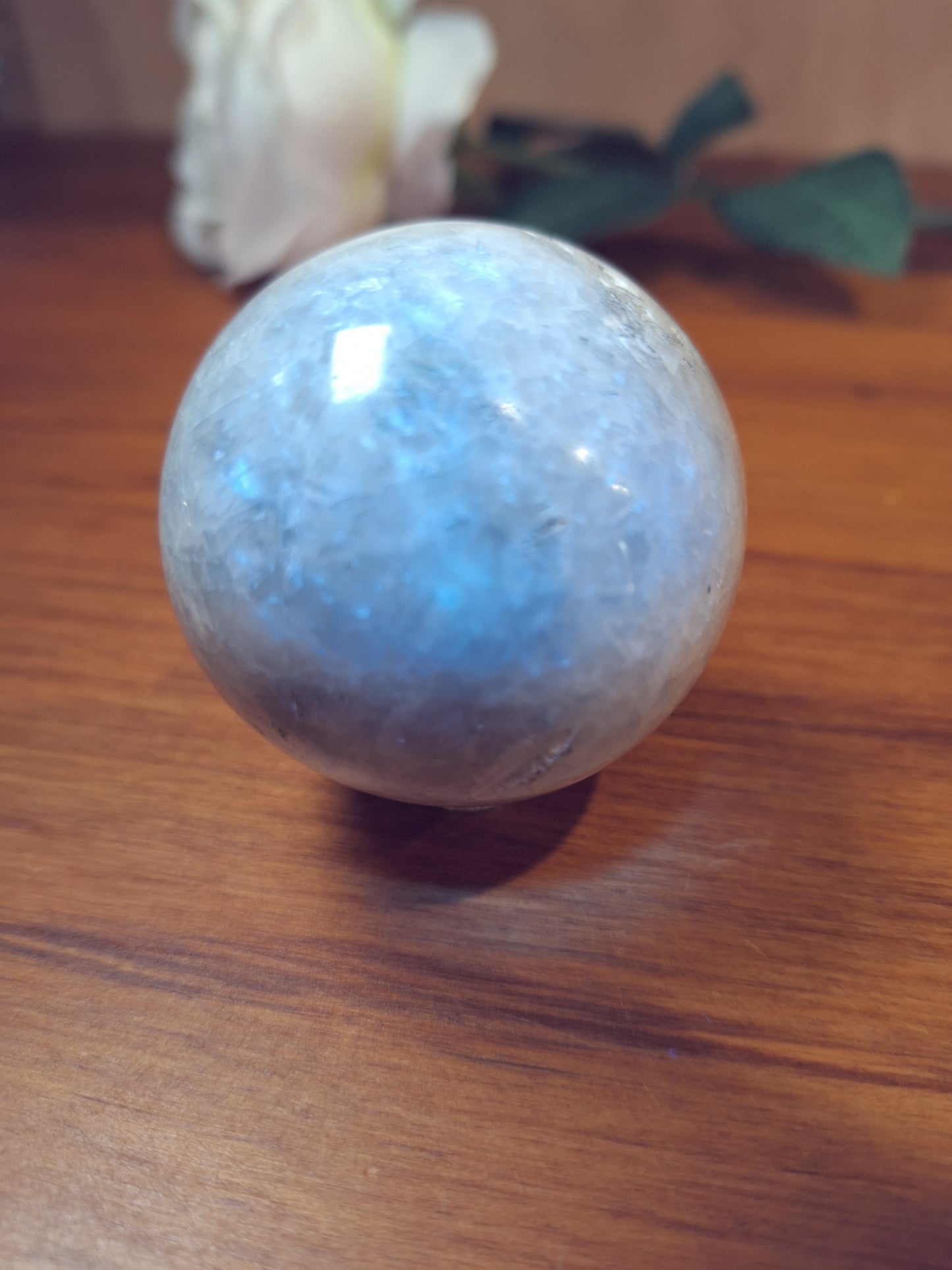 WHITE QUARTZ SPHERE (WITH SHINY MOONSTONE-LIKE SPARKLES)