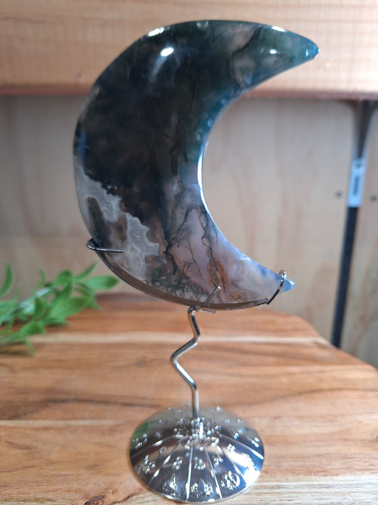 MOSS AGATE MOON INCLUDING STAND