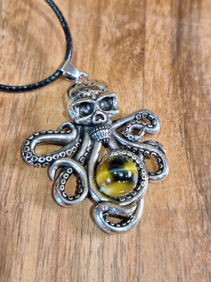 TIGERS EYE SKULL OCTOPUS NECKLACE