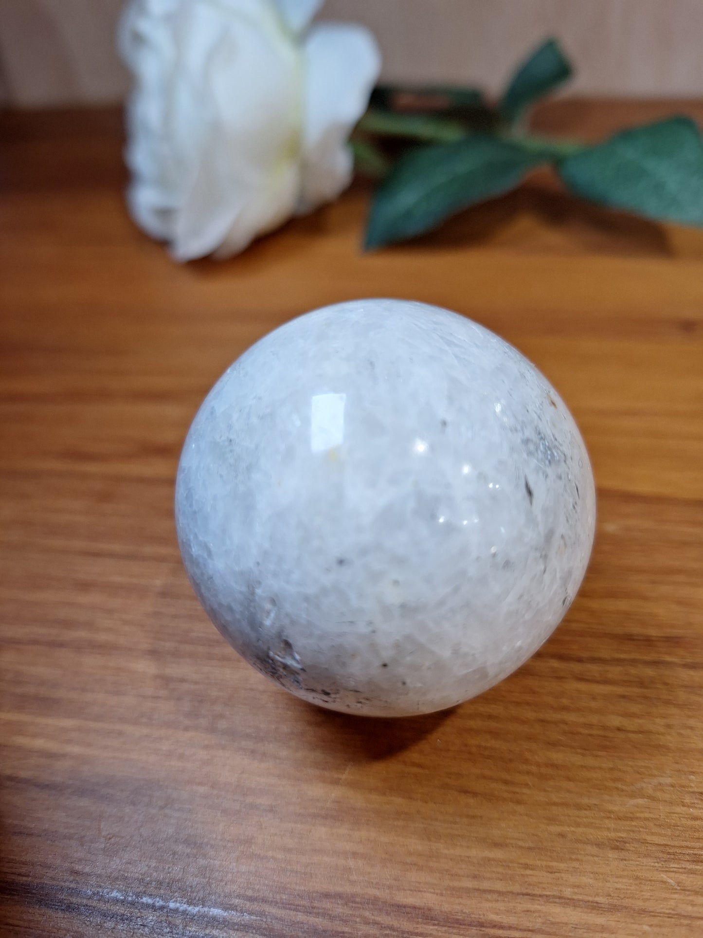 WHITE QUARTZ SPHERE (WITH SHINY MOONSTONE-LIKE SPARKLES)