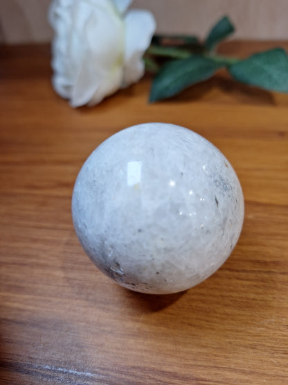 WHITE QUARTZ SPHERE (WITH SHINY MOONSTONE-LIKE SPARKLES)