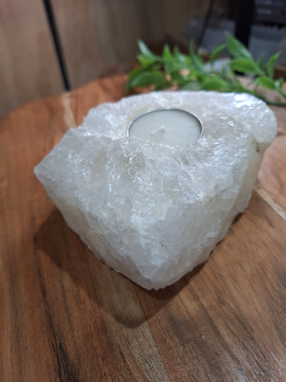 CLEAR QUARTZ RAW WITH CANDLE HOLDER 1493GRAMS!!!!!
