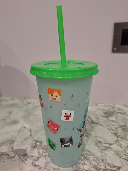 COLOUR CHANGING REUSABLE BPA FREE L CUP (24oz) WITH LID AND STRAW + SUBLIMATION WRAP