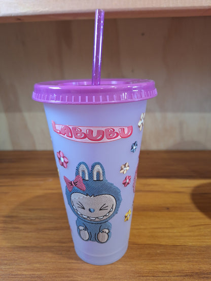 COLOUR CHANGING REUSABLE BPA FREE L CUP (24oz) WITH LID AND STRAW + SUBLIMATION WRAP