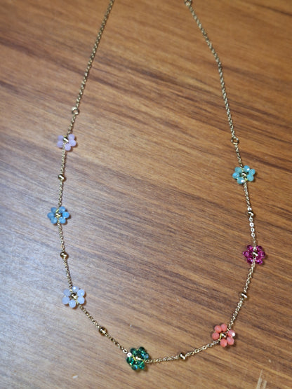 MULTI COLOUR FLOWER NECKLACE GOLD CHAIN (Stainless Steel)