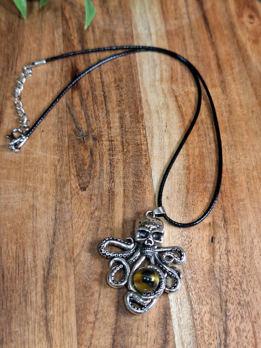 TIGERS EYE SKULL OCTOPUS NECKLACE