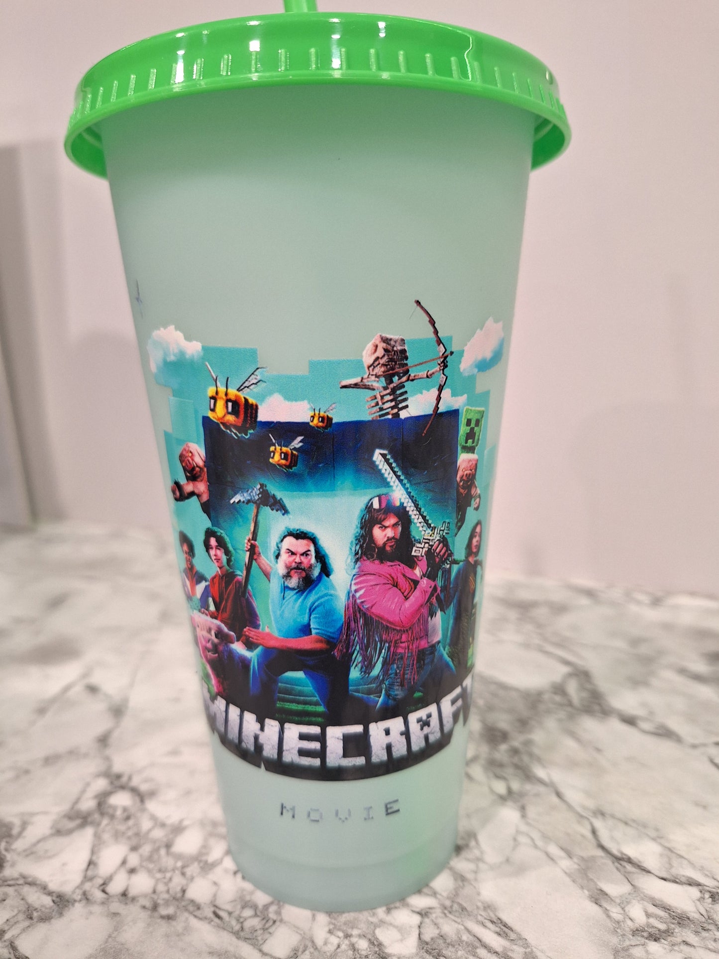 COLOUR CHANGING REUSABLE BPA FREE L CUP (24oz) WITH LID AND STRAW + SUBLIMATION WRAP