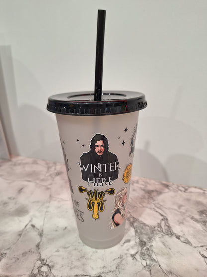 COLOUR CHANGING REUSABLE BPA FREE L CUP (24oz) WITH LID AND STRAW + SUBLIMATION WRAP