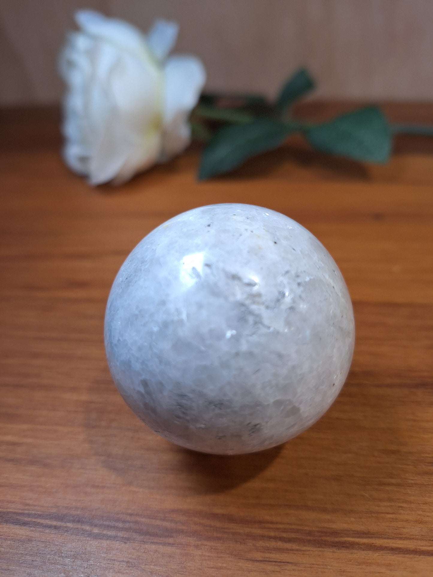 WHITE QUARTZ SPHERE (WITH SHINY MOONSTONE-LIKE SPARKLES)