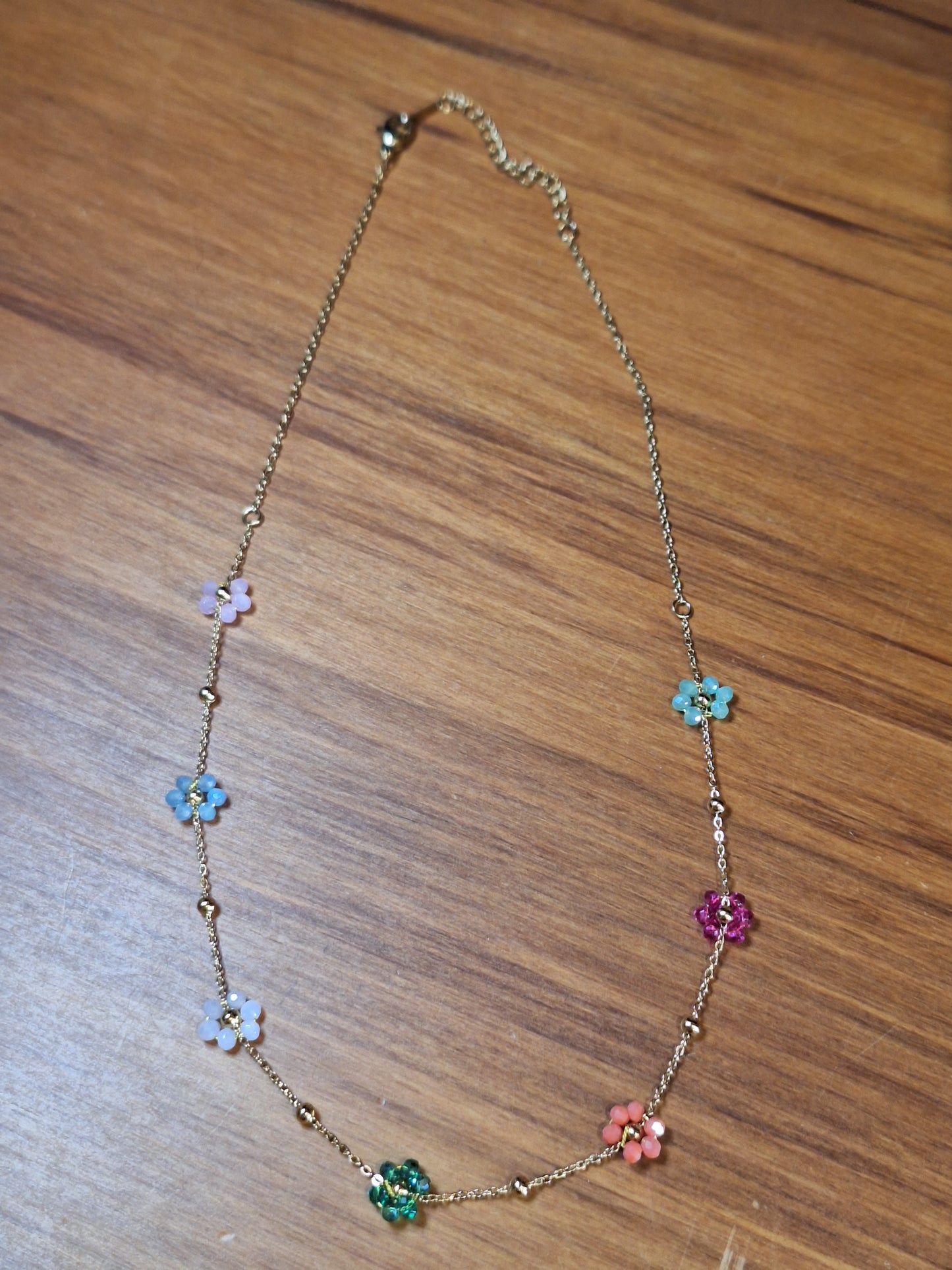 MULTI COLOUR FLOWER NECKLACE GOLD CHAIN (Stainless Steel)